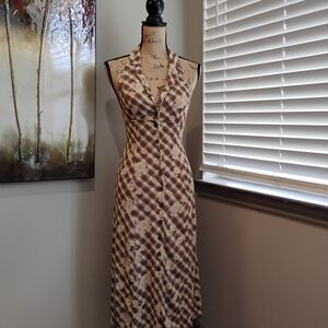 Urban Outfitters Brown Checkered Halter Midi Dress